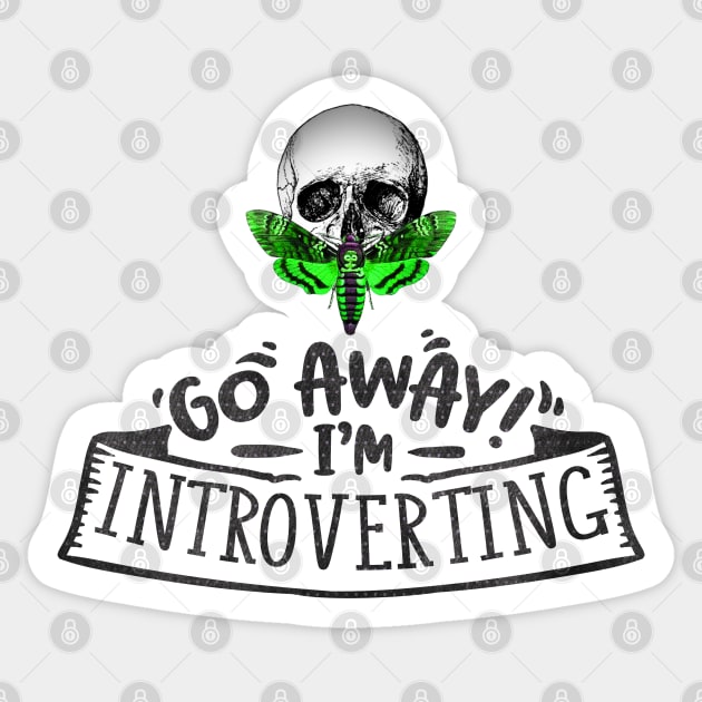 Go Away I'm Introverting - Skull Moth - acid green - Anti-Social Butterfly collection. Sticker by Wanderer Bat